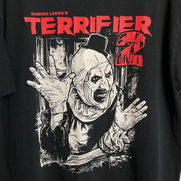 The Terrifier 2 Damien Leone Art The Clown Crew Neck Tee Shirt Black Mens XL - Picture 3 of 9